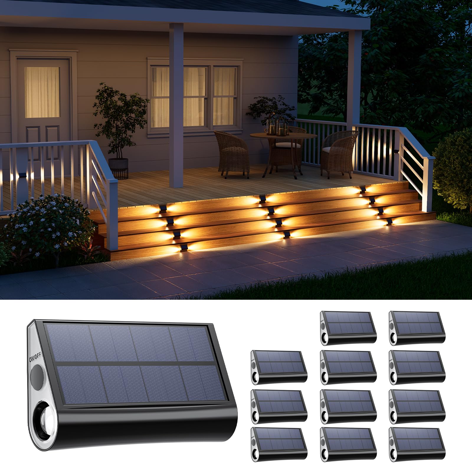 Photo 1 of 12 Pack Solar Powered Stair Lights Outdoor Waterproof Warm White Lamp for Deck Step Safety Outside Decorative LED for BackYard, Porch Step, Walkway, Garden, Pool, Easy Installation & Enhanced Ambiance