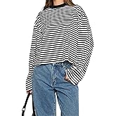 IWD Womens Striped Long Sleeve Shirts Y2k Oversized Drop Shoulder Sweatshirt Crewneck Color Block Pullover Tops
