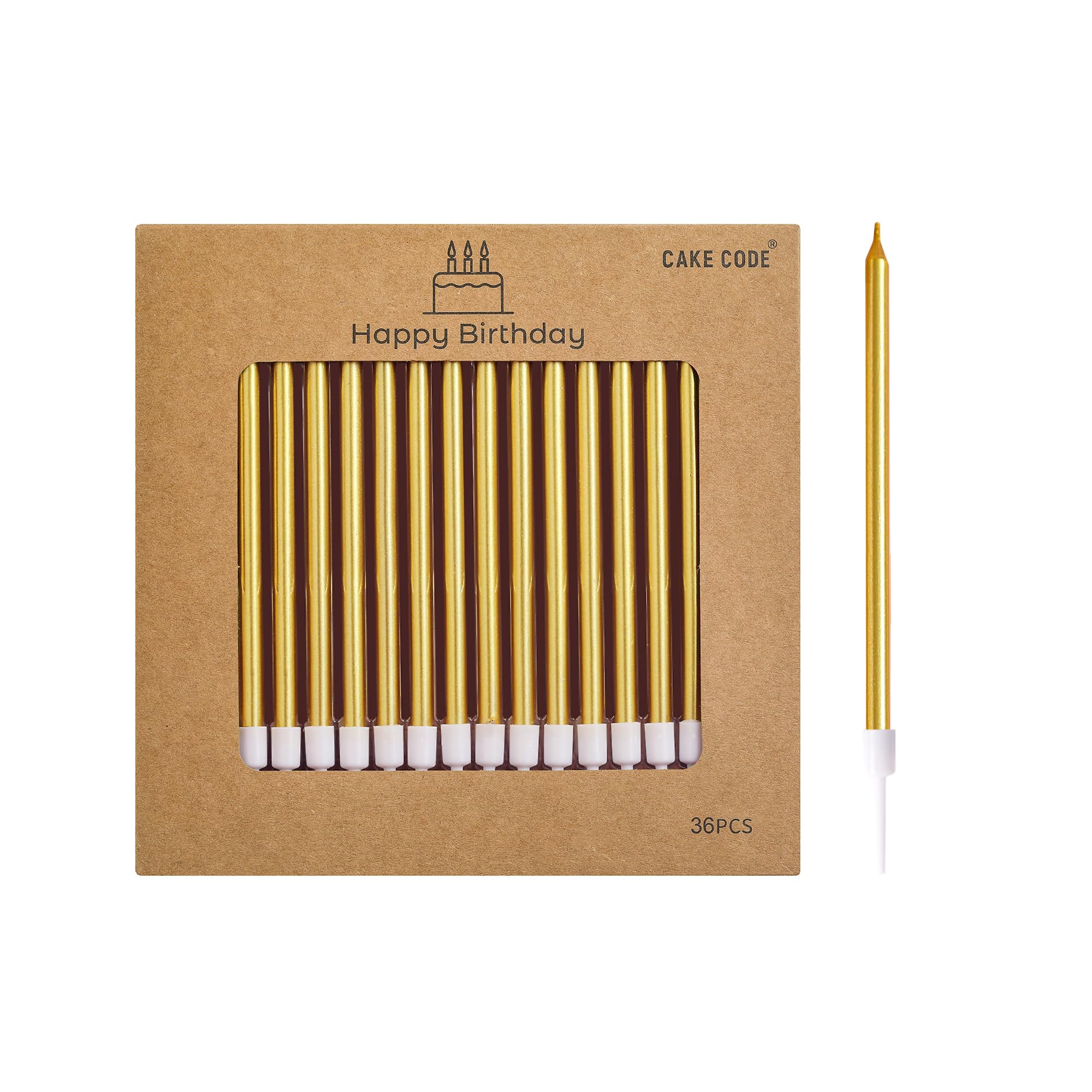 CAKE CODE 36-Count Gold Long Thin Metallic Birthday Candles, Cake Candles, Birthday Parties, Wedding Decorations, Party Candles, Cake Decorations