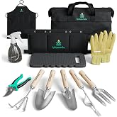 Bloomix 12 Pcs Gardening Tools Set - Heavy Duty Garden Tools Set with Tool Bag, Kneeling Pad, Apron &amp; More Garden Accessories - Stainless Steel Plant Care Kit Supplies, Gardening Gifts for Women Men