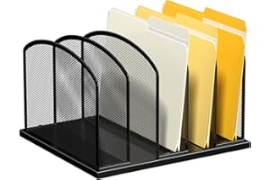 Gawerk Large Size Desk File Organizer, Metal Mesh Vertical Desktop File Holder, 5-Section file organizer for Desk Home Office (1 Pack), Black