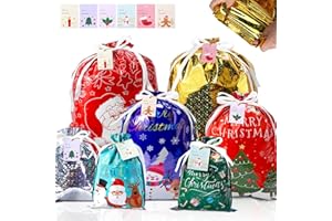 SLDIYWOW 32PCS Christmas Gift Bags, Thicken Drawstring Gift Bags Assorted Size with Tags, Christmas Drawstring Bags for Xmas Presents Party Favor