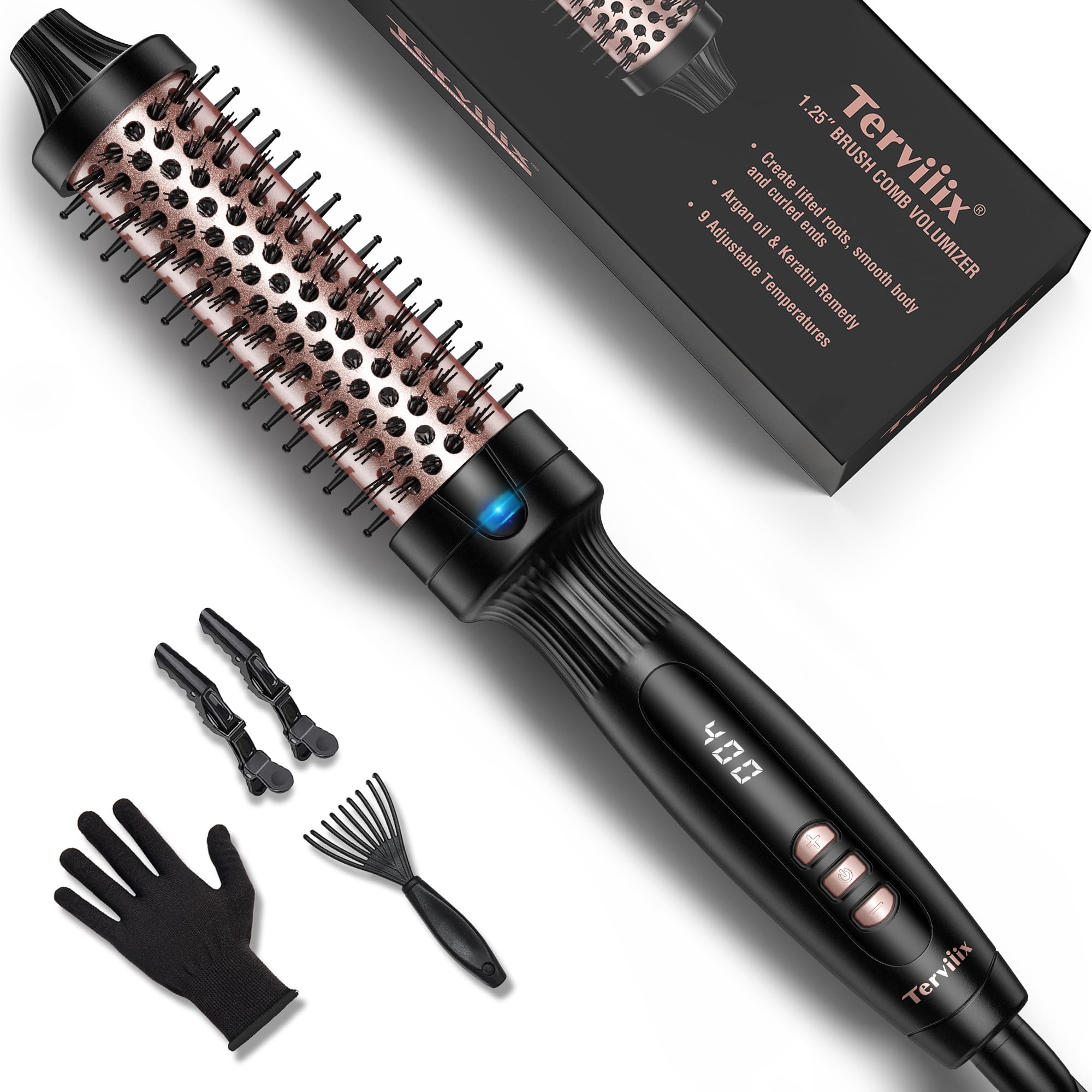 Photo 1 of Terviiix 1.25 Inch Thermal Brush, Fast-Heating Ceramic Tourmaline Ionic Volumizing Brush, Heated Round Brush for Volumizing and Soft Curls, Digital Display 9 Temperatures Curling Wand, Dual Voltage