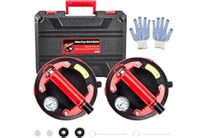 BANG4BUCK 2 Pack Heavy Duty 8" Glass Suction Cups with Pressure Gauge and Metal Handle to Lift Large Glass Granite Tile Window 880 lbs Load Capacity