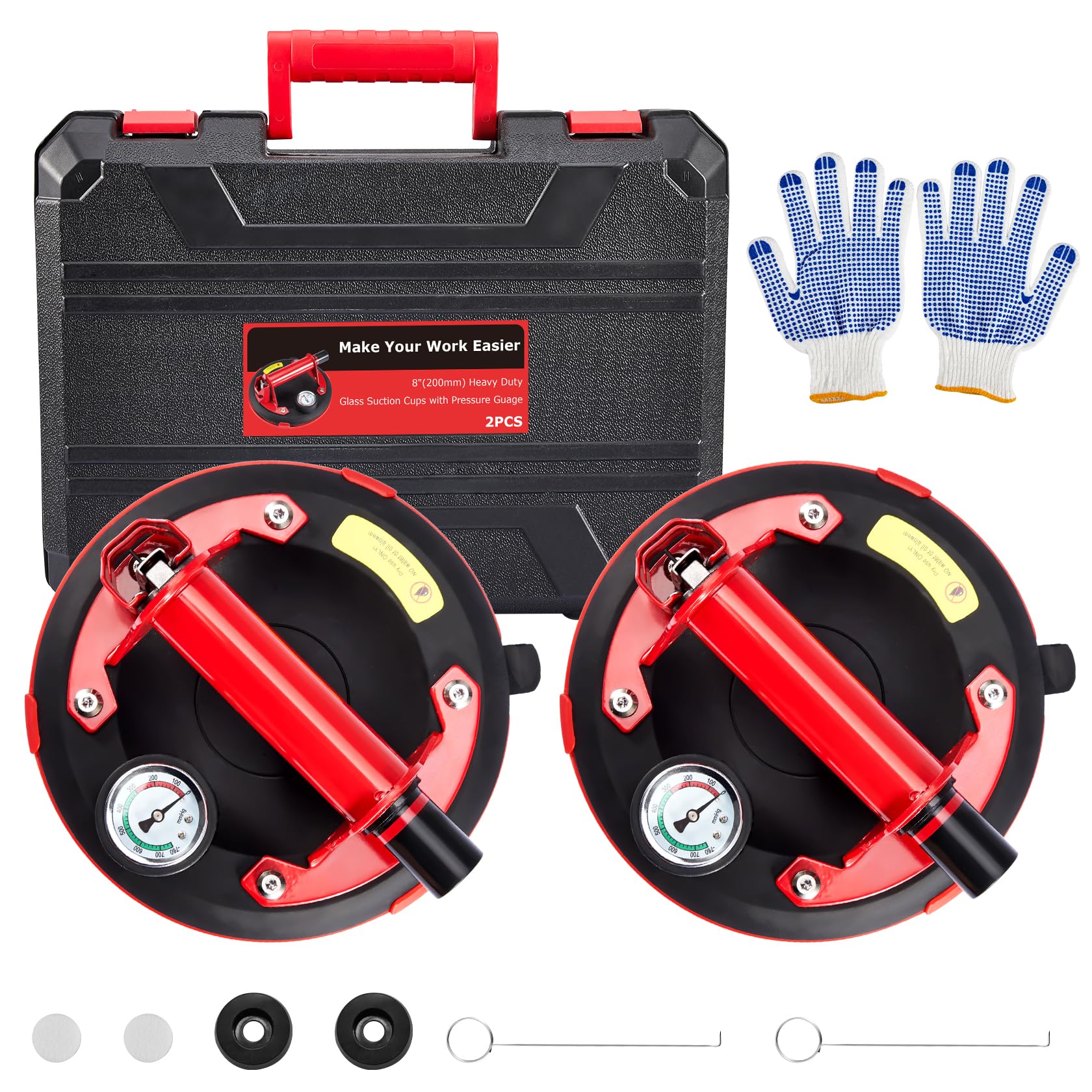 2 Pack Heavy Duty 8" Glass Suction Cups with Pressure Gauge and Metal ...