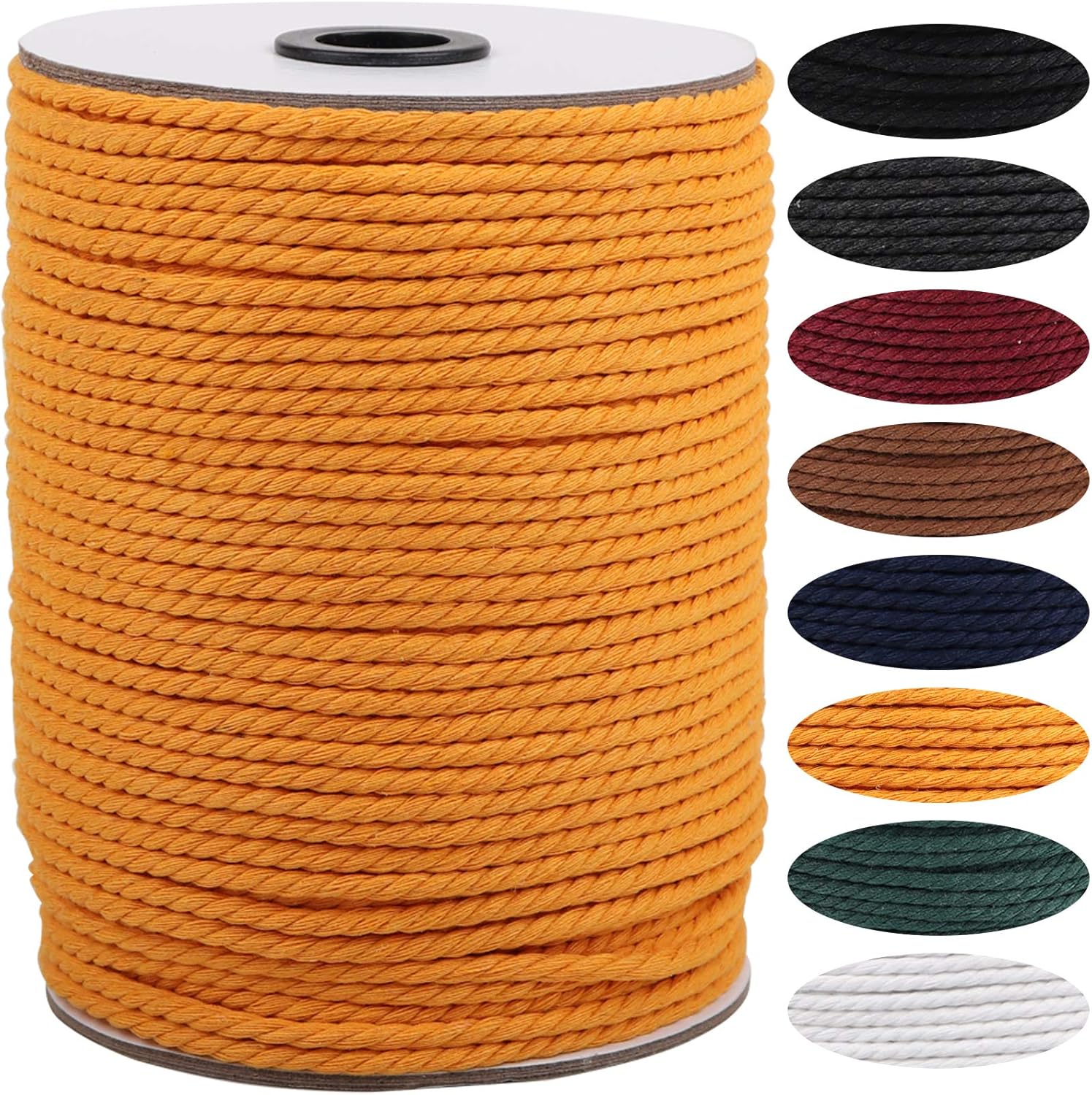 Mustard Macrame Cord 4mm x 150yards, Colored Macrame Rope, 3 Strand