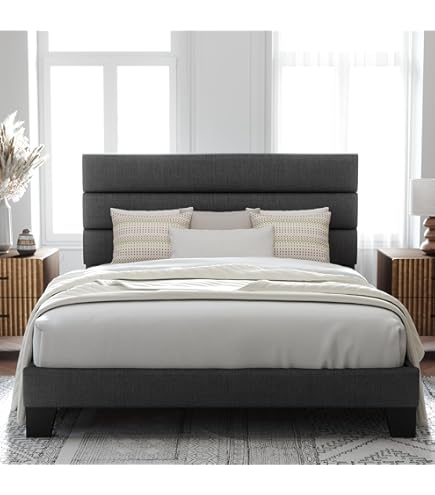Amazon.com: BIKAHOM Linen Fabric Upholstered Platform Bed