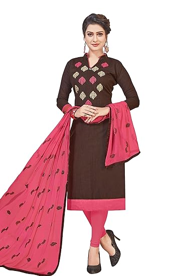 Leeza Store Womens Ethnic Wear Cotton Salwar Kameez (Brown Color_Free Size)