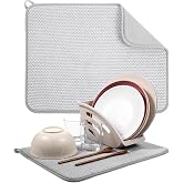 Giantree Small Microfiber Dish Drying Mat, Absorbent Dish Drainer Mats for Kitchen Counter, 15.74 x 11.8 Inch Microfiber Dishes Drying Pad Countertops Sinks Draining Racks(Gray)