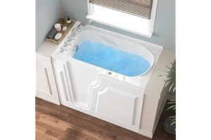 FerdY Floridian 52" x 30" Walk-in Whirlpool Bathtub with Left-Side Door Opening and Quick Fill and Drain System, Rectangular Soaking Bathtub in White