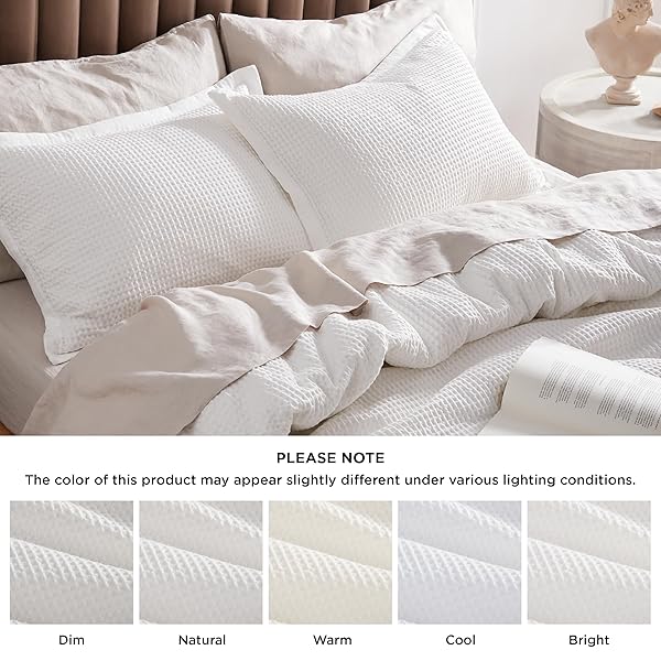 BEDSURE COTTON DUVET COVER KING – 100% COTTON WAFFLE WEAVE COCONUT WHITE DUVET COVER KING SIZE, GENTLESOFT™ AND BREATHABLE BEDDING SET FOR ALL SEASON, 3 PIECES, 104″X90″