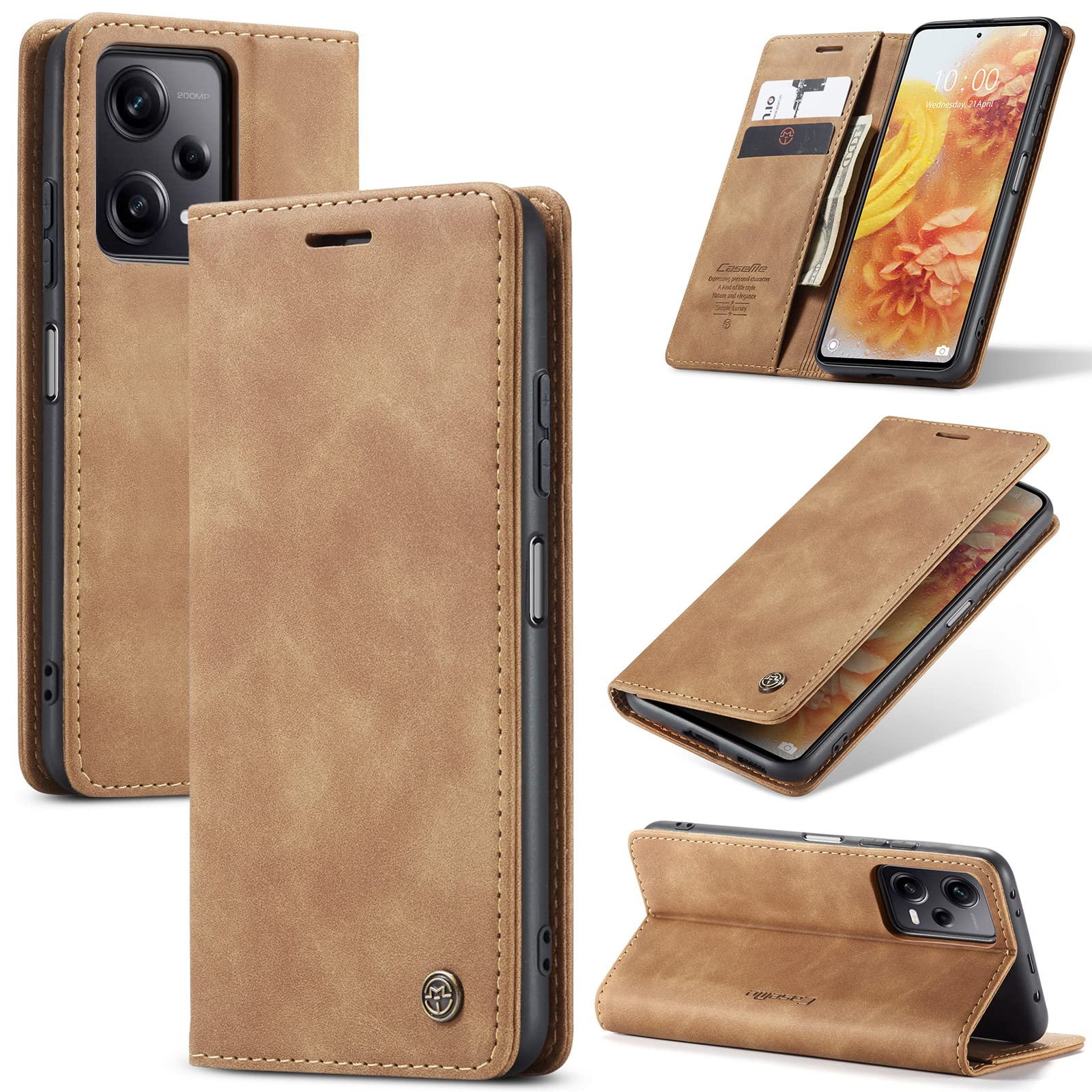 UFinetech Redmi Note 12 Pro+ 5G Case, Magnetic Flip Case with Card Holder & Kickstand – Slim Leather TPU Shockproof Cover for Xiaomi Redmi Note 12 Pro Plus 5G Case for Men & Women, Brown — image 1