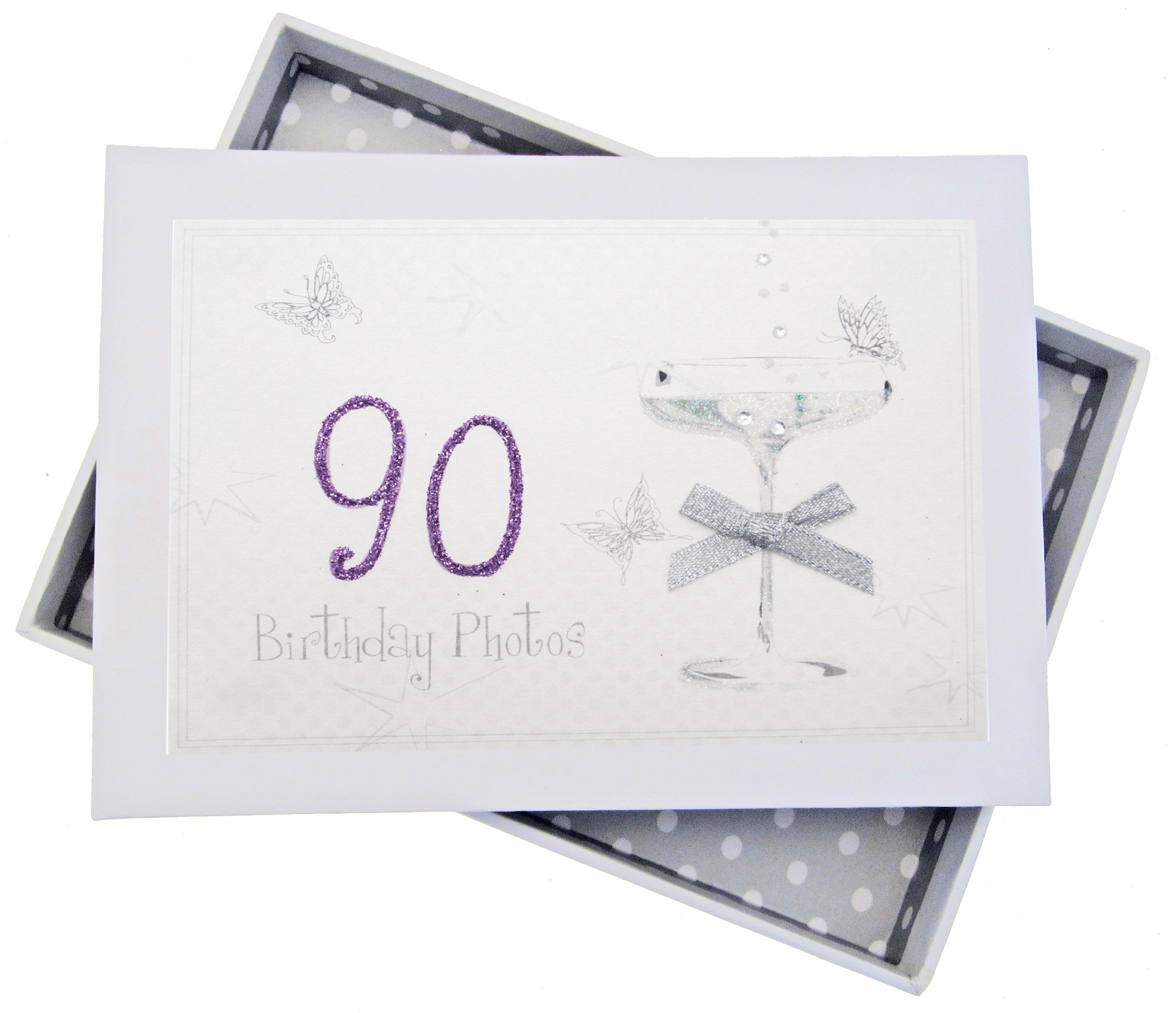 White Cotton Cards C90T 12.5 x 17.5 x 2.5 cm Tiny 90th Birthday Coupe Glass Photo Album, White — image 1