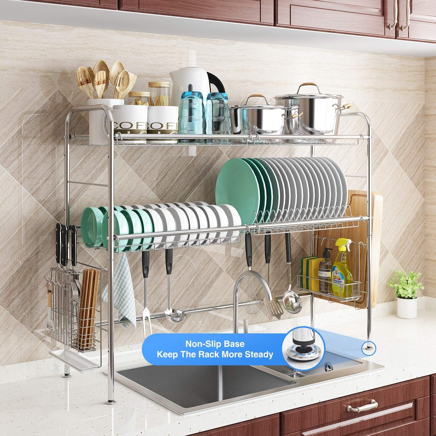 Designer Online Aiyaka Over The Sink Dish Drying Rack 304 Stainless Steel Utensil Organizer With Holder Hooks Length Adjustable Silver Leisure Www Training Rmutt Ac Th