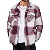 COOFANDY Men's Flannel Jacket Fleece Shacket Plaid Shirt Jackets Warm Thick Long Sleeve Button Down Fall Outwear