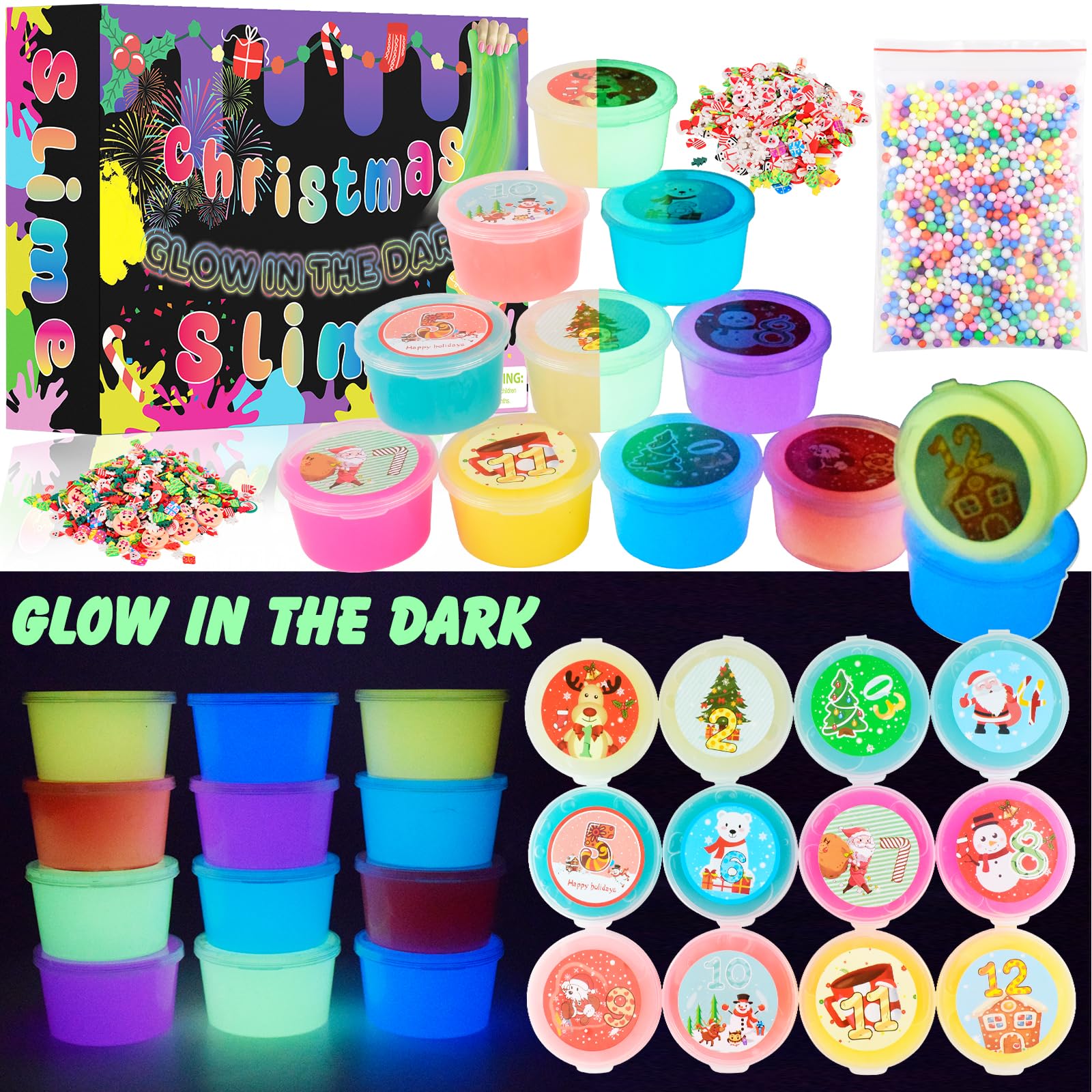Photo 1 of 12 Pack Christmas Galaxy Slime Kit, Glow in The Dark Slime Party Favors for Kids, Soft and Non-Sticky, Birthday Gifts, Goodie Bag Stuffers for Girls Boys 4 5 6 7 8 9 10 Year Old Xmas Gifts