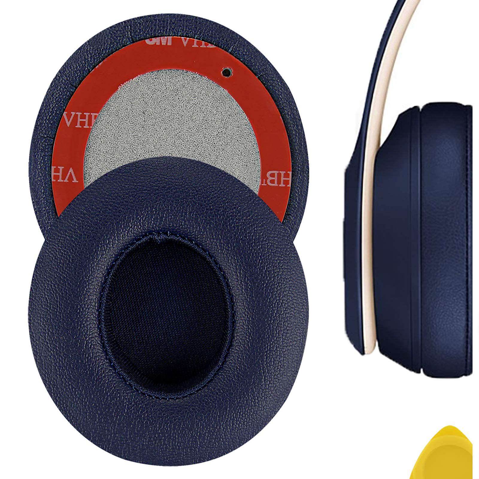 Geekria Replacement Ear Pads for Beats Solo 2 (B0534) & Solo 3 (A1796) Wireless On-Ear Headphones Ear Cushions, Repair Parts (Navy Blue)