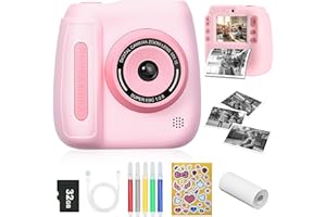 HEYAXA Kids Instant Print Camera - 1080P Video Digital Camera, Portable Toddler Travel Print Toy, Christmas Birthday Gifts for Girls Boys Age 3-12, Pink