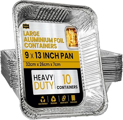 Superior Large Foil Trays Pack of 10 32 x 26 cm Heavy-Duty Deep Tin Trays