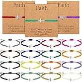 Tondiamo 16 Set Friendship Cross Bracelet Bulk Jesus Christian Adjustable Handmade Braided Bracelet with Card for Women Men Easter Baptism Graduation BFF Lucky Gifts