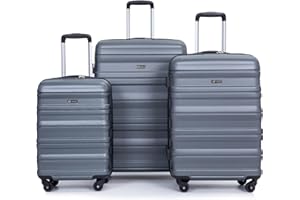 Travelhouse hardshell 3 Piece Set, PP Hard Wheel Suitcase Set with Spinner Wheels, TSA Lock, 20 inch 24 inch 28 inch Women's Luggage Set (Grey 66)