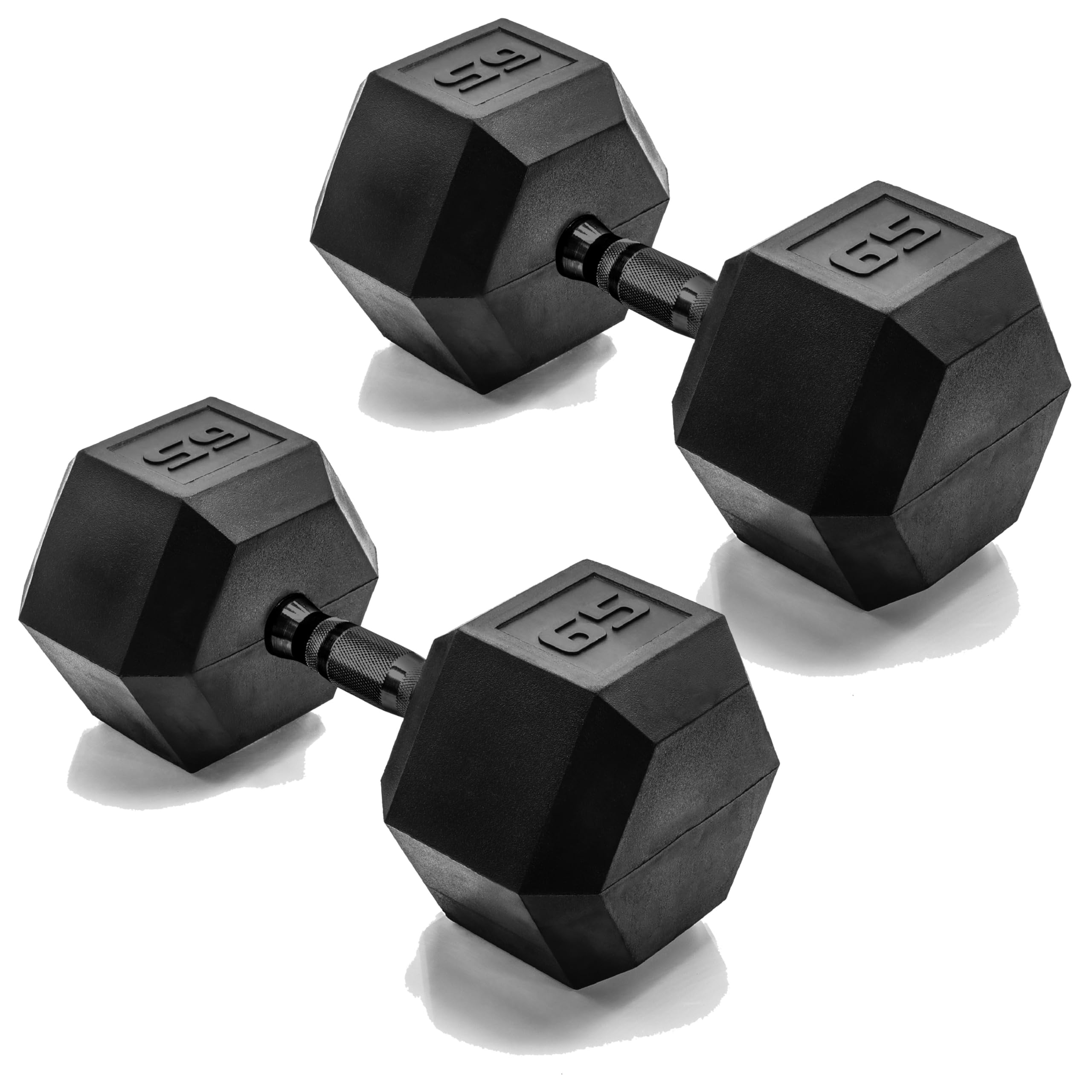 CAP Barbell 65 LB Rubber Coated Hex Dumbbell Hand Weight - Pair | Black Handle Image