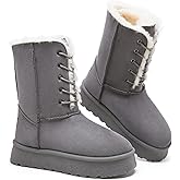 Uoidru Women's Snow Boots Mid-calf Boot Lace-up Winter Boots for Women Fur Lined Boot Womens Suede Platform Snow Boots