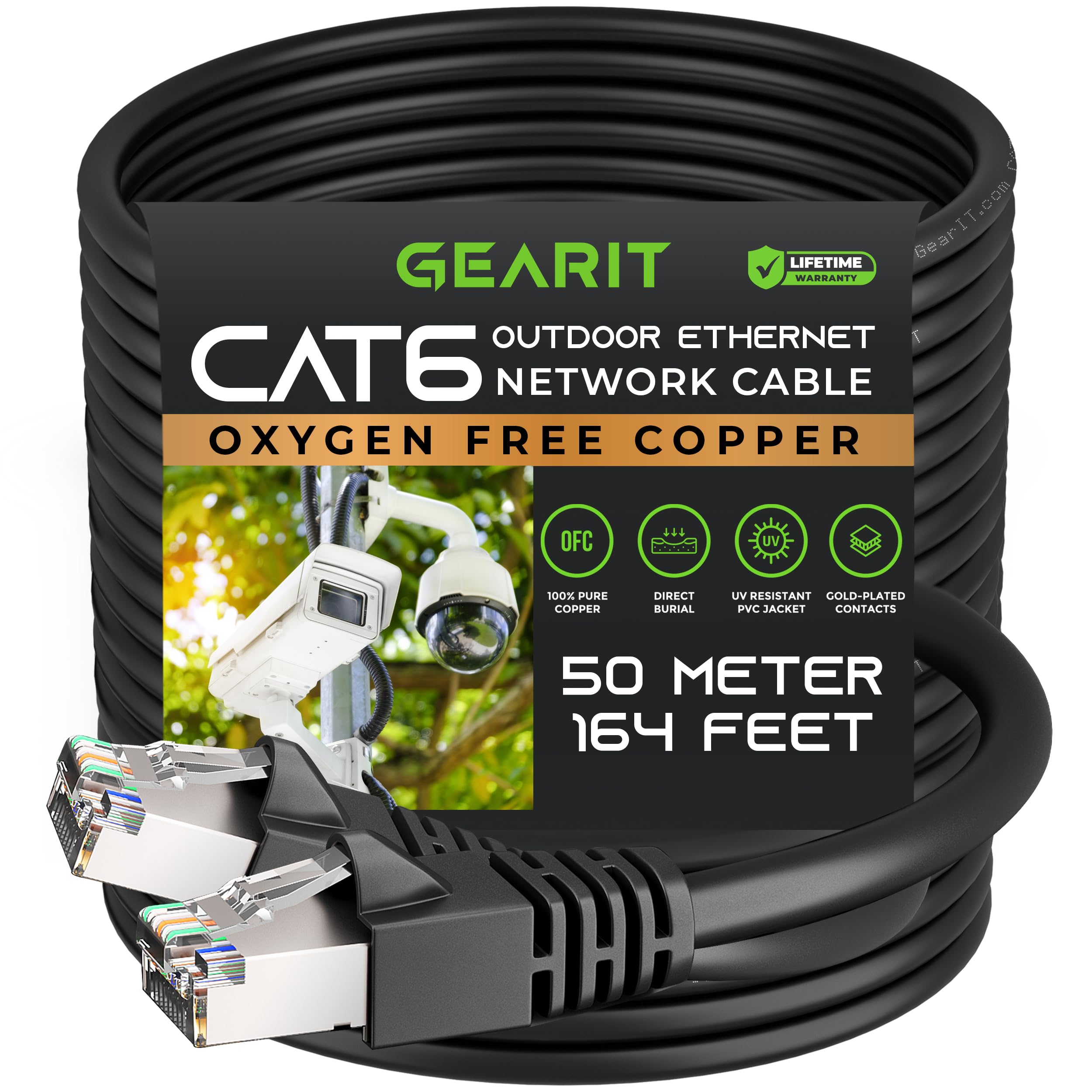 GEARit Cat6 Outdoor Ethernet Cable (50m) 23AWG Pure Copper, FTP, LLDPE, Waterproof, Direct Burial, In-Ground, UV Resistant, POE, Network, Lan, Internet, Cat 6, Cat6 Cable - 50 Meters