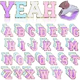 Acrebow 104 Pcs Chenille Letter Patches Iron on Letters Self Adhesive Chenille Patches Embroidered Patch Stickers for Backpack Clothing Hats Iron on Chenilles