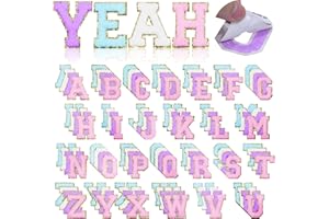 Acrebow 104 Pcs Chenille Letter Patches Iron on Letters Self Adhesive Chenille Patches Embroidered Patch Stickers for Backpack Clothing Hats Iron on Chenilles