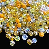 Jmassyang 6mm Briolette Rondelle Faceted AB Crystal Glass Beads for Jewelry Making Bracelets Necklaces Earrings (Yellow Mixed, 4x6mm)