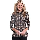 MULTIPLES Women's Long Sleeves Drop Shoulder Mock Neck Side Button Hi-Low Top