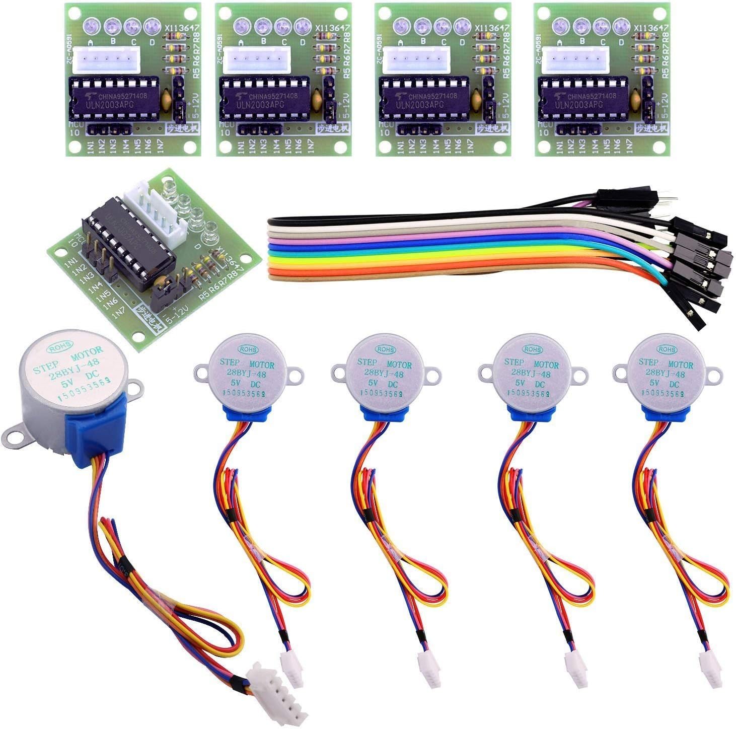 FTCBlock 5 Sets 28BYJ-48 ULN2003 5V Stepper Motor ULN2003 Driver Board with 40pin Jumper Wire for Arduino