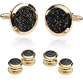 Cuff-Daddy Mens Black and Gold Cufflinks and Studs - Sparkly Gold and Black Diamond Dust Cufflinks and Studs Cuff Links with Jewelry Presentation Box - 7/8" cufflinks, 3/8" studs Mens Shirt