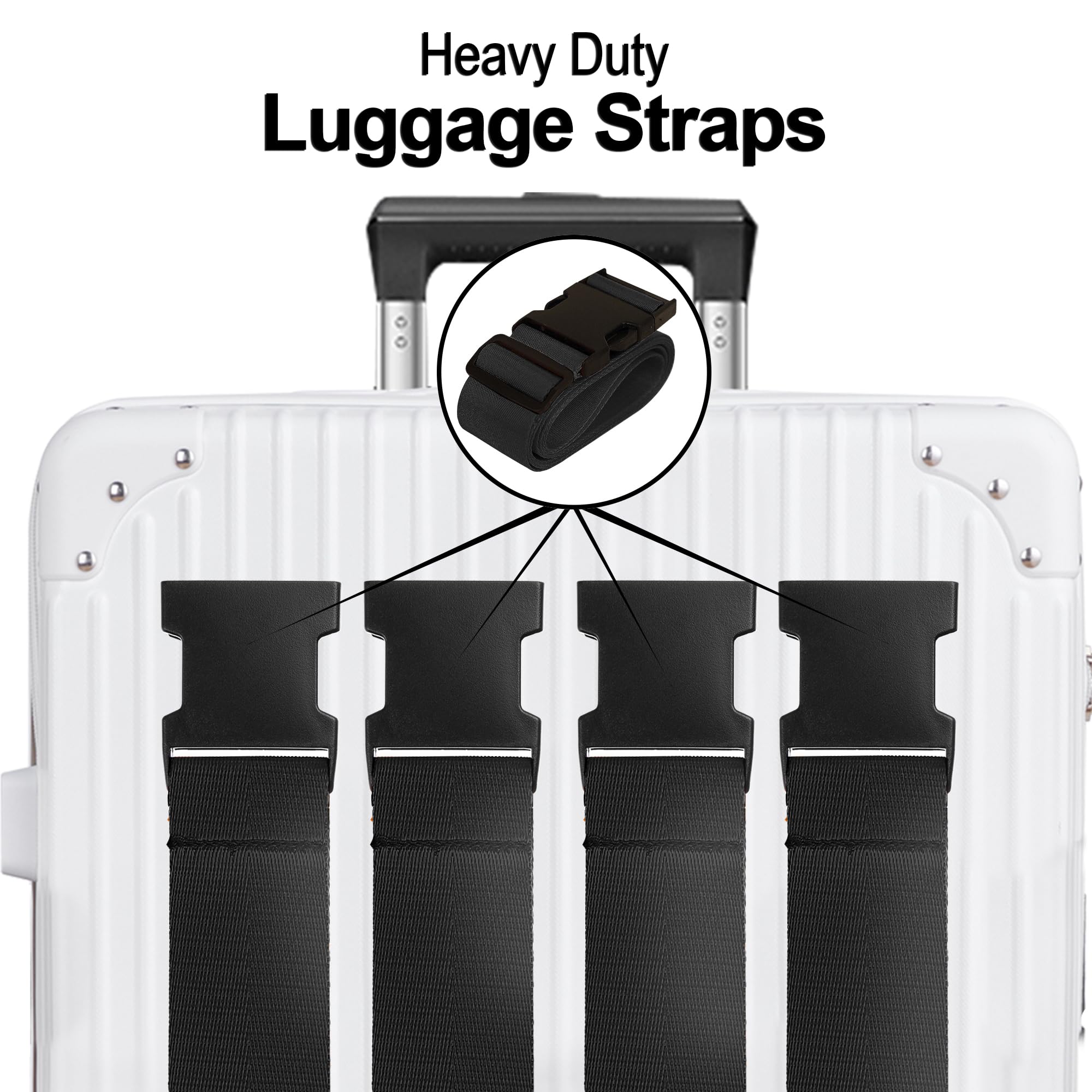Luggage Straps for Suitcases TSA Approved Travel Belt 4 Pack by Chelmon (Black)
