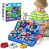 hahaland 3 Year Old Toys, Car Race Track City Rescue Toy Gifts for Boys 3-4 | Fine Motor Skills Toy with 3 Mini Cars &amp; Magnetic Helicopter, STEM Montessori Learning Educational Birthday Gifts for Toddler