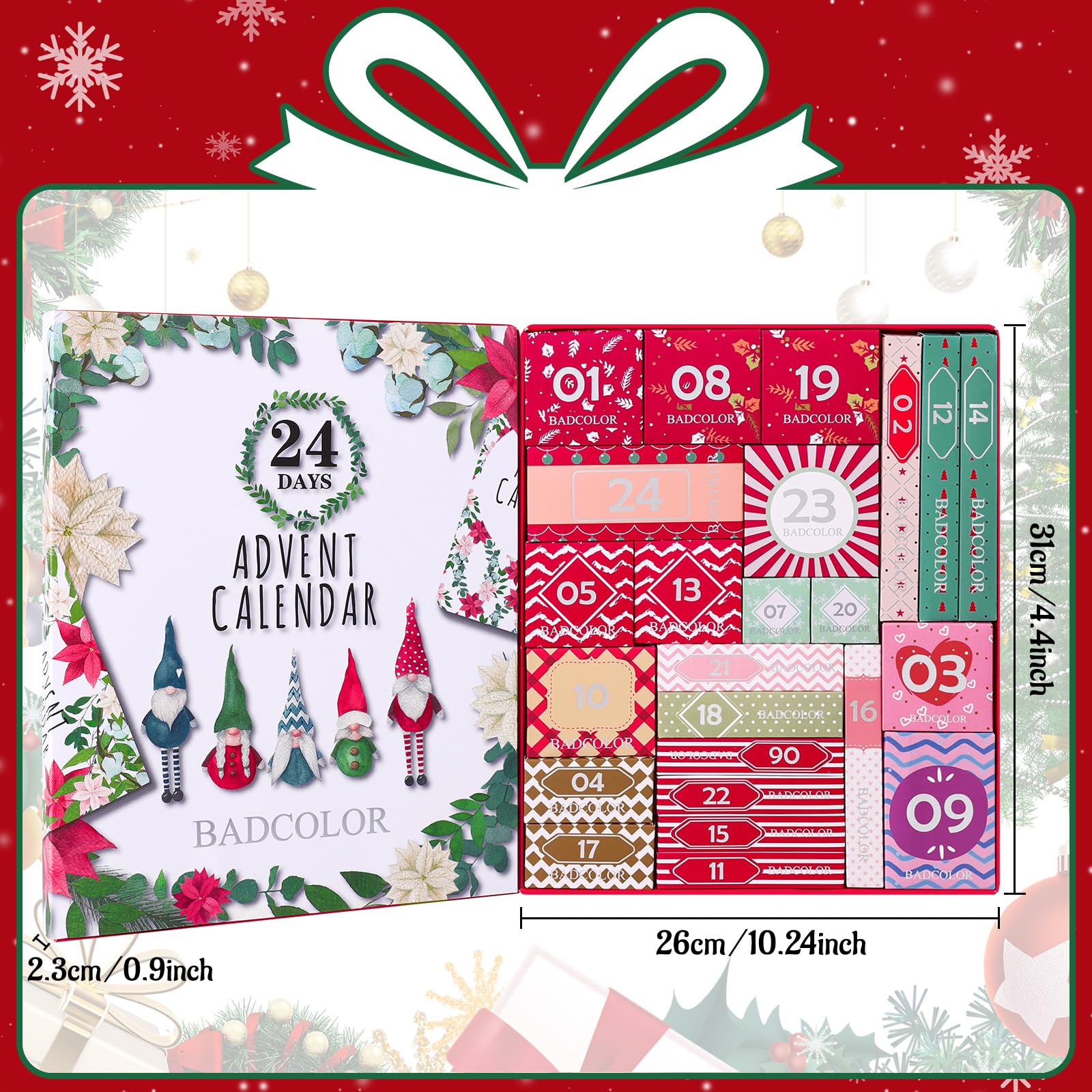 Makeup Advent Calendar 2025, 24 Days Christmas Countdown Calendar Surprise Gift Kit, Xmas Holiday Festival Cosmetic Starter Makeup Set with 24 Beauty Boxes for Women Girls Teens