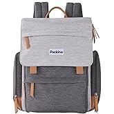 Packino Large Diaper Bag Backpack, Baby Bag with Changing Pad, Diaper Backpack for Mom Dads, with Insulated Pockets, Stroller Straps Travel Essential Baby Shower, Grey