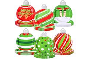 Zhehao 30 Pcs Christmas Disposable Paper Plates 7 Inches Xmas Dessert Plates Christmas Ball Shape Dish Holiday Paper Dinnerware Xmas Birthday Party Supplies for Dessert Salad Appetizer (Cute Style)