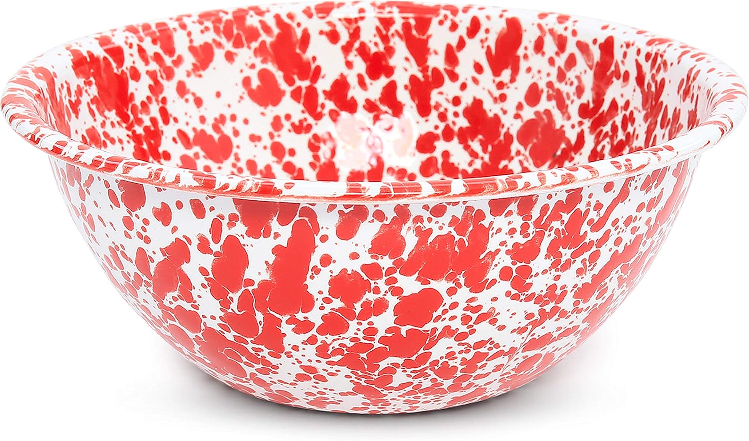 Enamelware Serving Bowl, 2 quart, Red/White Splatter