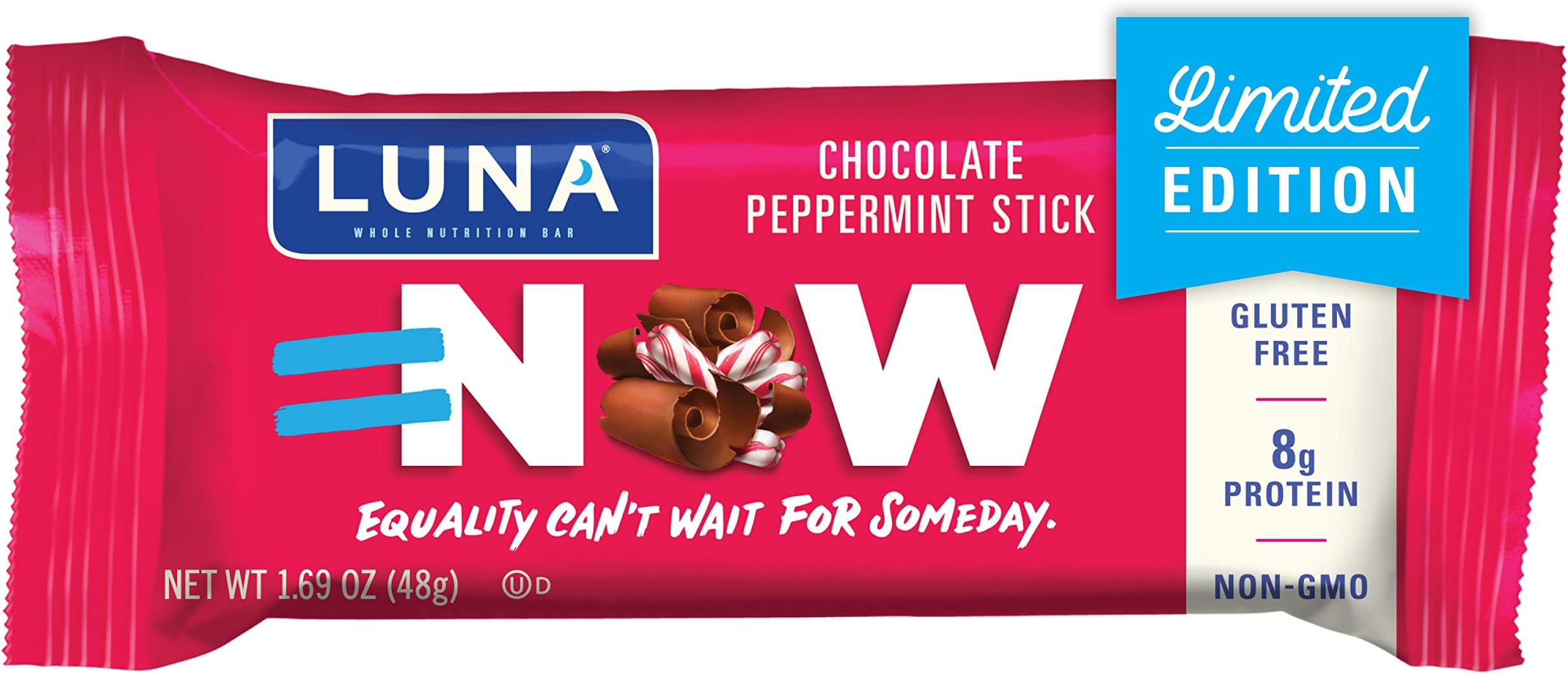 LUNA BAR - Gluten Free Snack Bars - Chocolate Peppermint Stick -8g of protein - Non-GMO - Plant-Based Wholesome Snacking - On the Go Snacks (1.69 Ounce Snack Bars, 6 Count)
