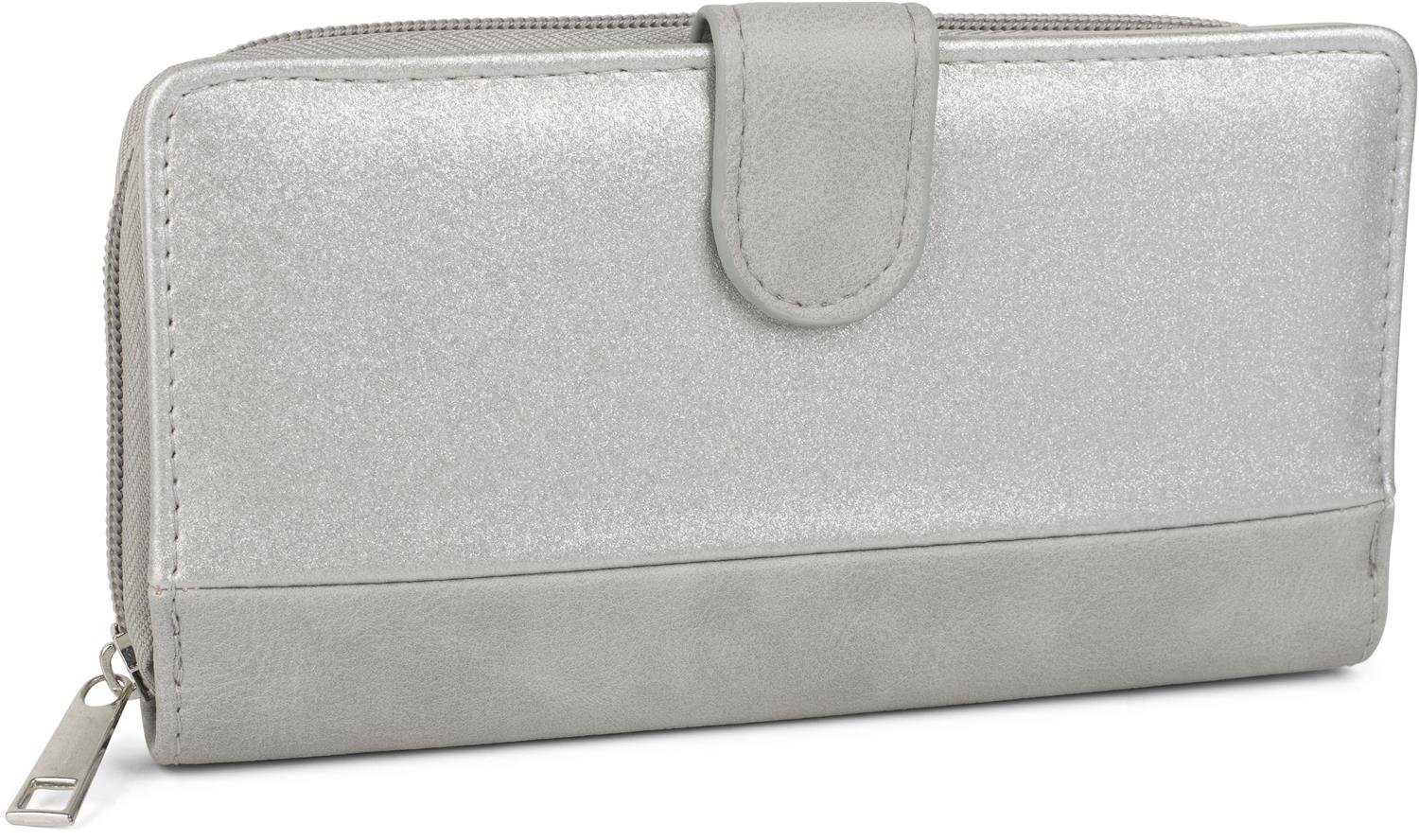 styleBREAKER Women's Wallet in 2-Tone Metallic Look with Zipper and Snap Button - Spacious Purse with Plenty of Storage 02040082, Colour:Light Grey/Silver