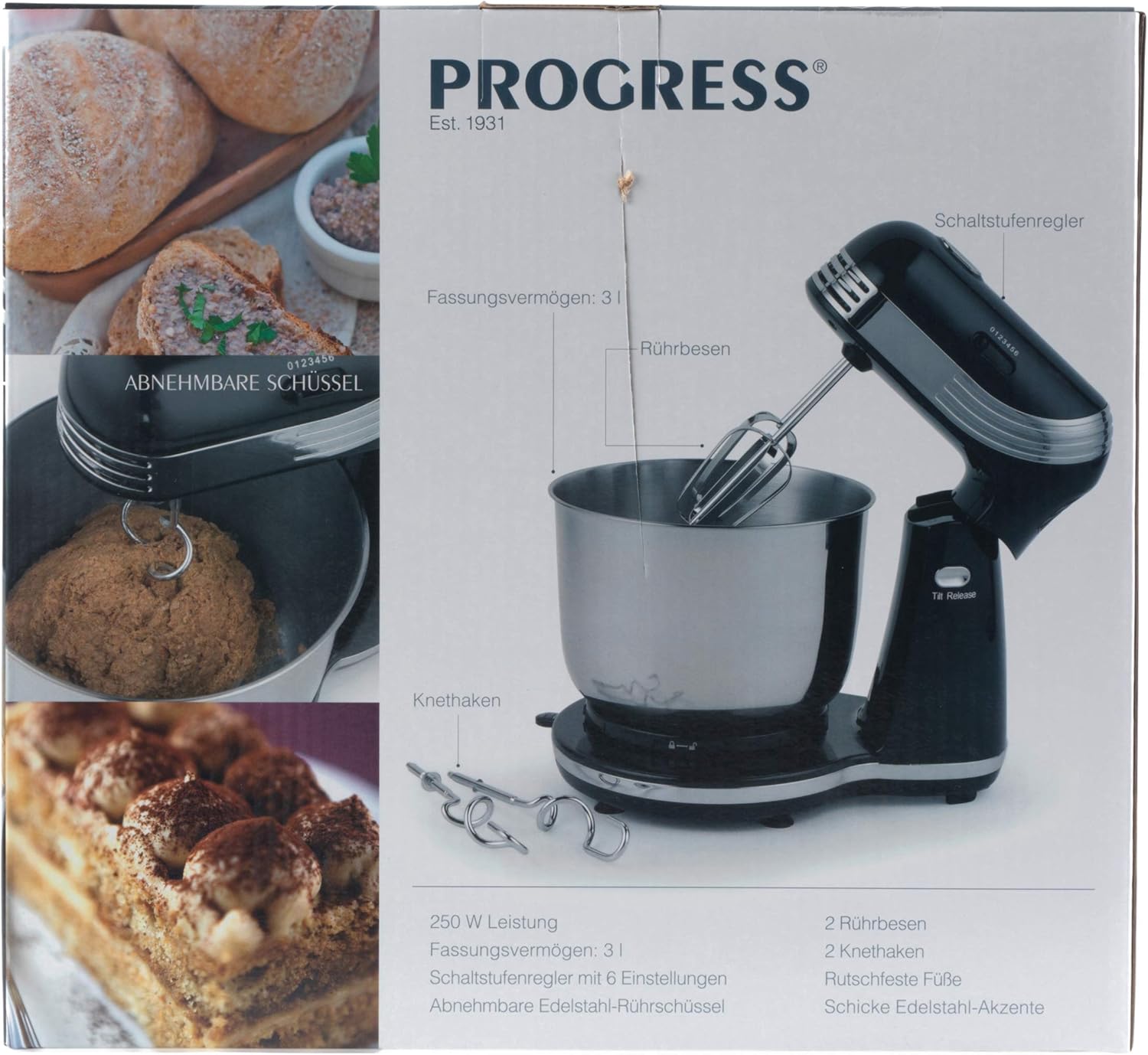 PROGRESS EK3532JWFOBGERVDE Compact Stand Mixer 250 W Black/Stainless