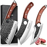 Huusk Butcher Knife Set Hand Forged Serbian Chef Knife Viking Boning Knife Cleaver Knife 3PCS Kitchen Knife Set for Meat Cutting Home & Outdoor Cooking BBQ Knives Gift for Men