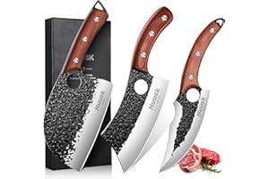 Huusk Butcher Knife Set Hand Forged Serbian Chef Knife Viking Boning Knife Cleaver Knife 3PCS Kitche...