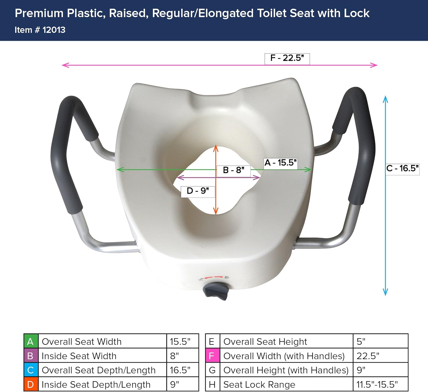 Drive Medical Premium Plastic Raised Toilet Seat with Lock and Padded Armrests, Elongated: Health & Personal Care