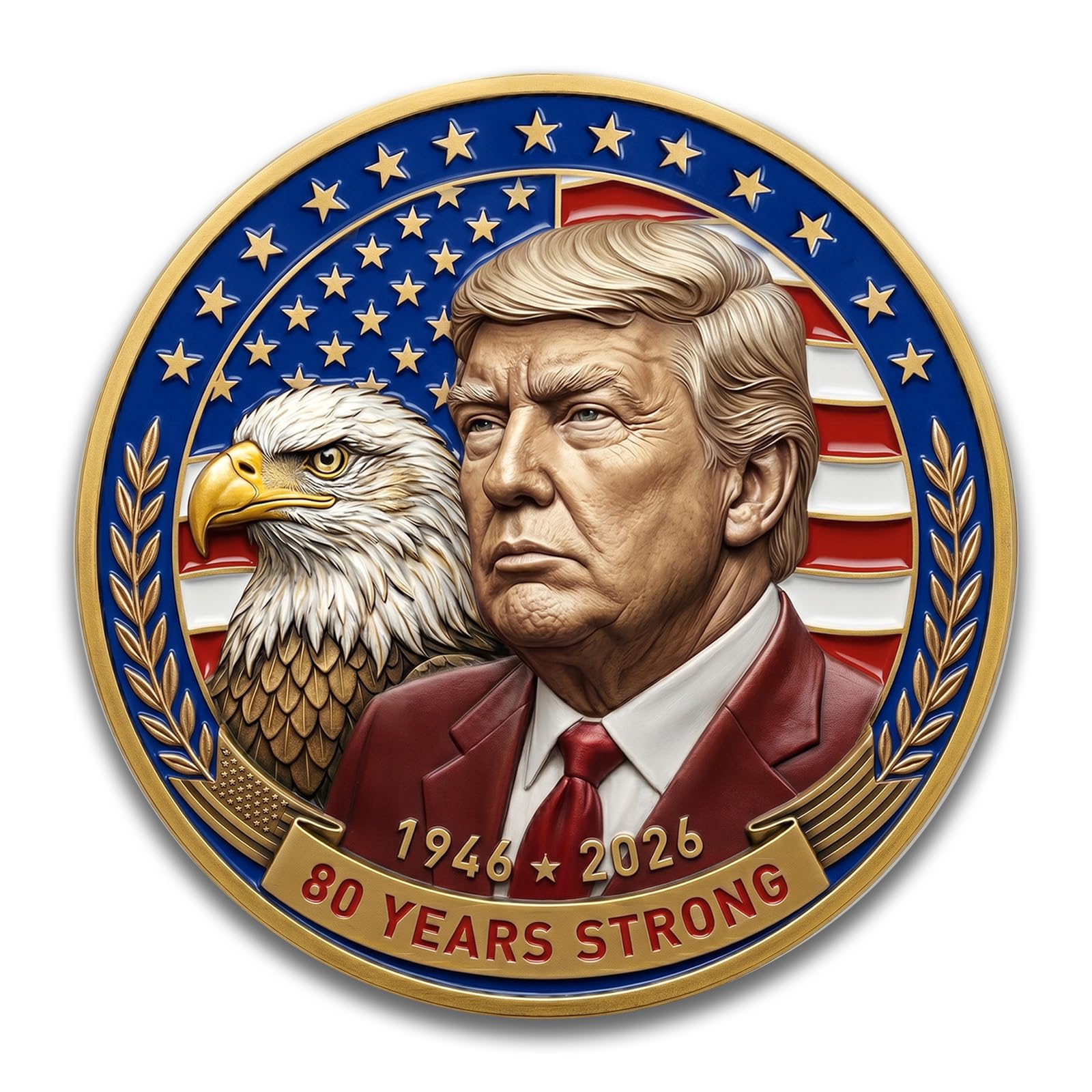 American Leadership Coin, Patriotic Eagle Keepsake, Acrylic Case | Zinc alloy keepsake with deep 3D relief, vivid color detai