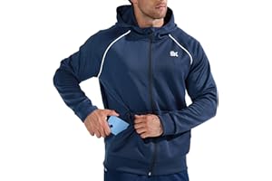 BROKIG Men's Stripe Running Jacket with Zipper Pocket, Windbreaker Zip Up Workout Hoodie Men Athletic Gym Sweatshirts