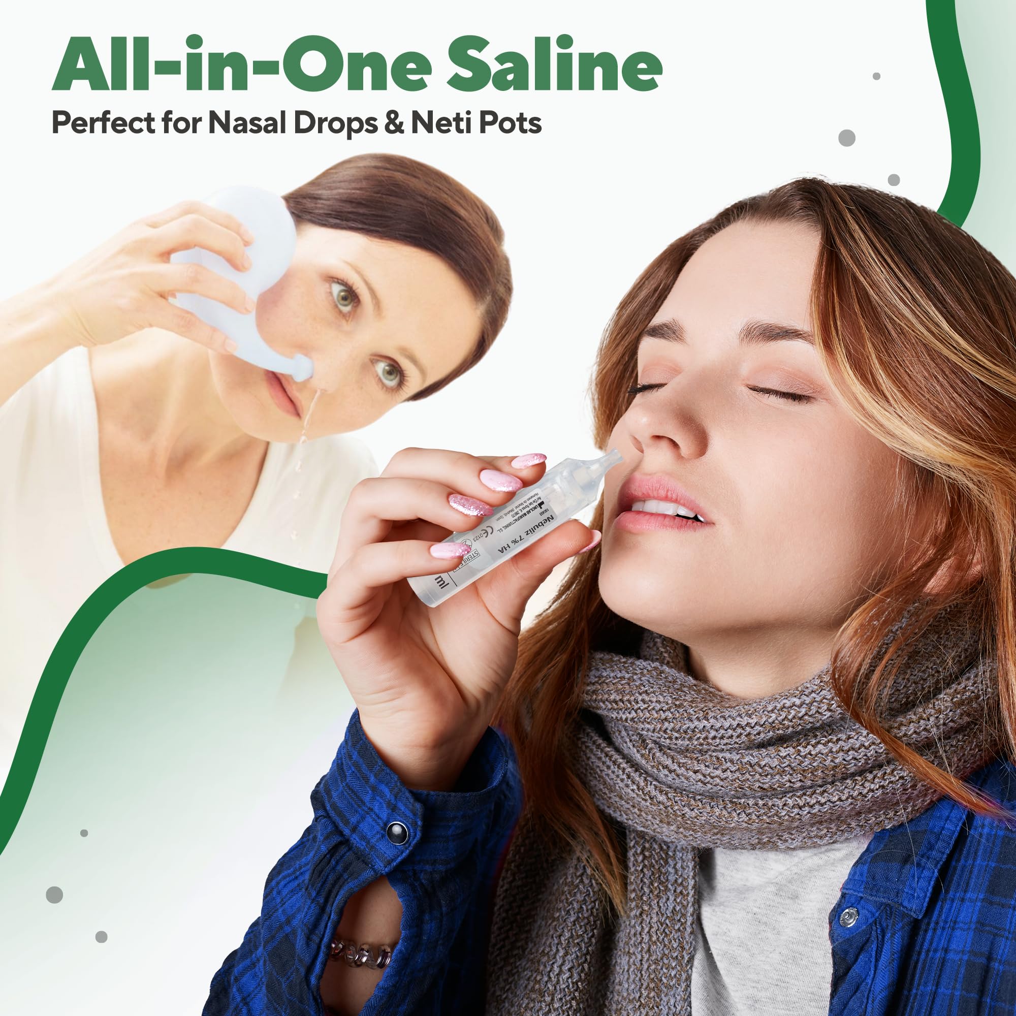 Nebuliz - Hypertonic Saline Solution 7% + Hyaluronic Acid Nebulizer Diluent for inhalators and Nasal Hygiene Clear Congestion from Airways&Lungs Reduce Mucus (25 Sterile Saline Bullets of 0.17 Fl Oz)