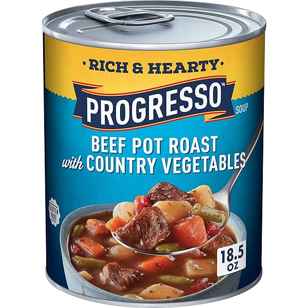PROGRESSO BEEF POT ROAST WITH COUNTRY VEGETABLES SOUP, RICH AND HEARTY CANNED SOUP, GLUTEN FREE, 18.5 OZ